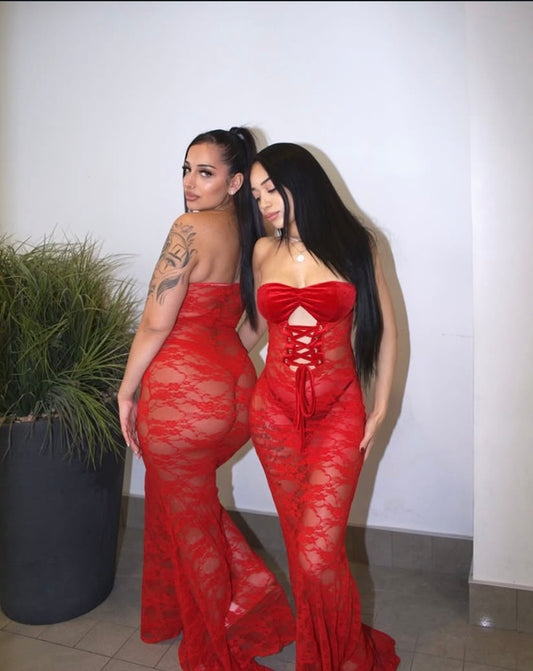Red lace dress