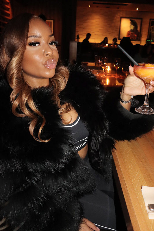 Black velour fox fur jacket